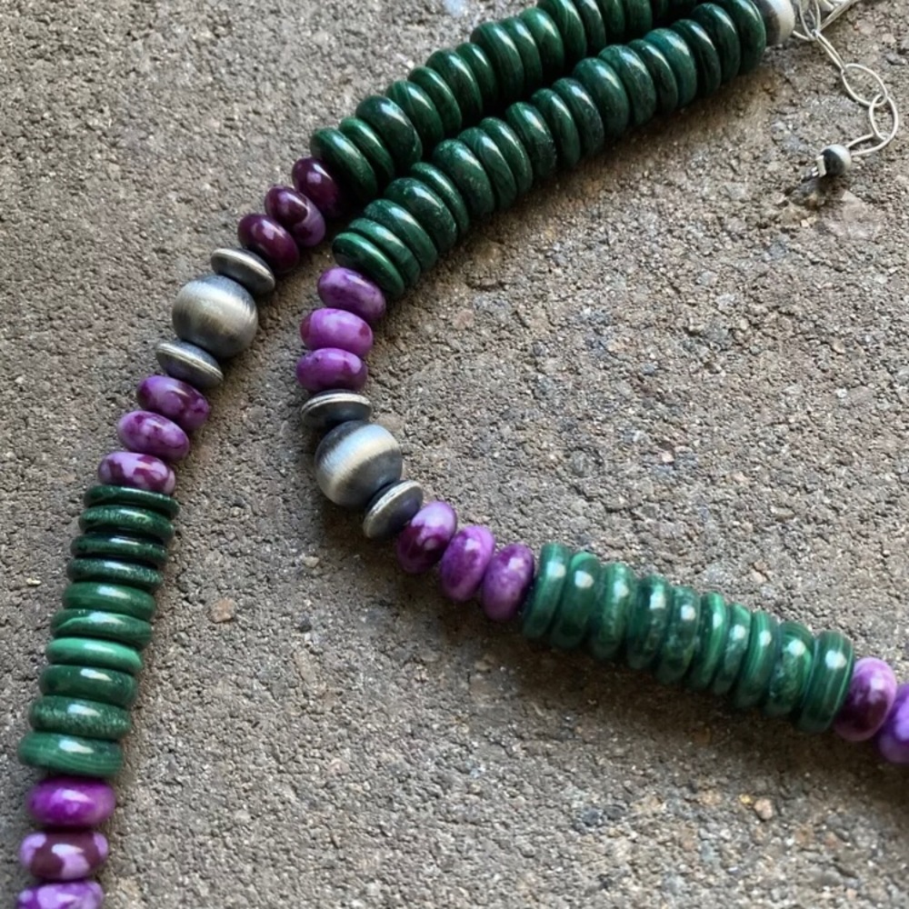 Sterlingsilver Greenmalachite Sugilitebeadnecklace - image 8